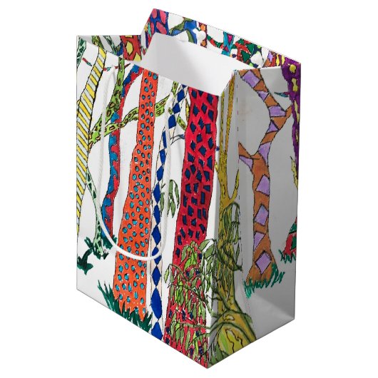 森のカラフル熱狂するおもしろいの幸せ ミディアムペーパーバッグ (正面アングル)