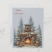 森のカードのメリークリスマス暖炉 シーズンカード (正面/裏面)