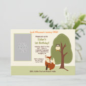 森のキツネとフクロウ *PHOTO* 誕生日 5x7 招待状 (スタンド正面)