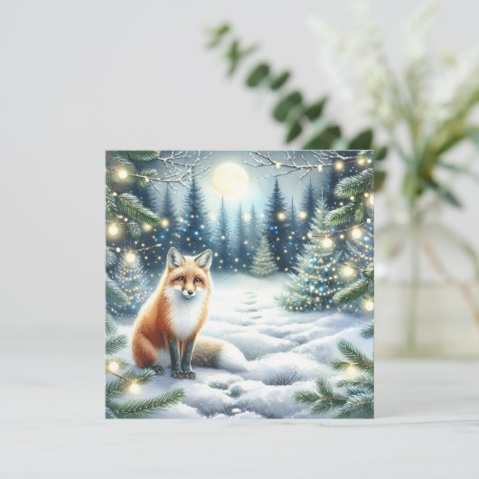 森のキツネに冬お洒落のクリスマス シーズンカード (スタンド正面)
