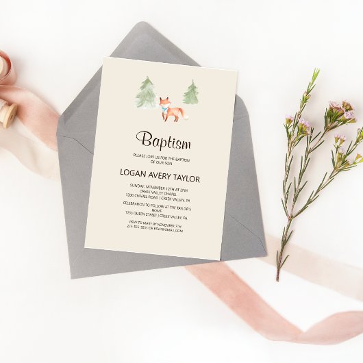 森のキツネの男の子の赤ちゃんのシャワー洗礼招待状 招待状