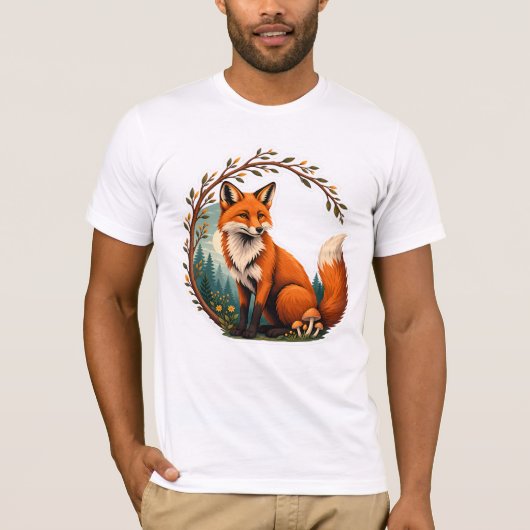 森のキツネ守護者デザイン Tシャツ (正面)