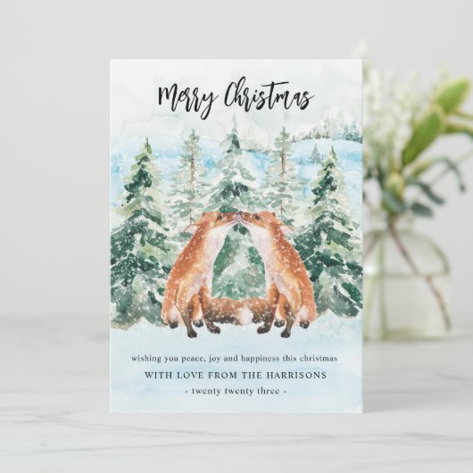 森のキツネ 雪のクリスマス フォレスト かわいい シーズンカード (スタンド正面)