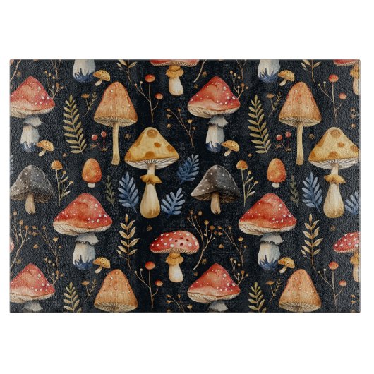 森のキノコとシダ カッティングボード (正面)