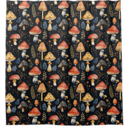 森のキノコとシダ シャワーカーテン