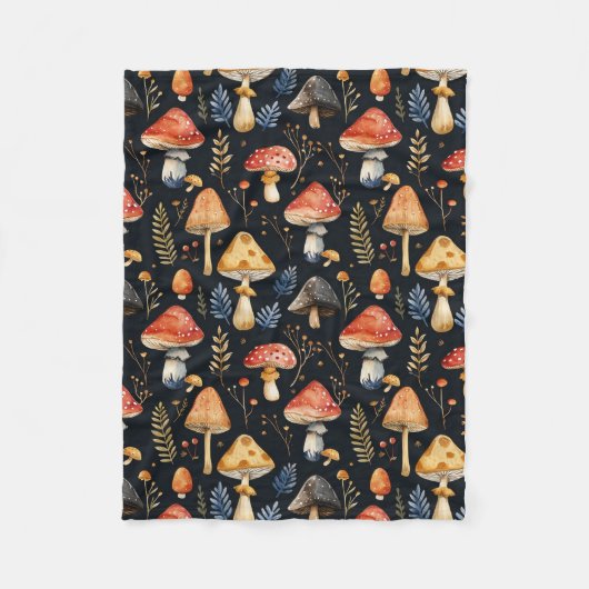 森のキノコとシダ フリースブランケット (正面)