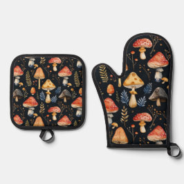 森のキノコとシダ 鍋つかみ&鍋敷きセット