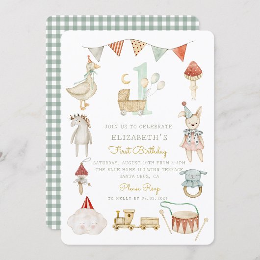 森のキノコの家 オールドおもちゃ 水彩画 招待状