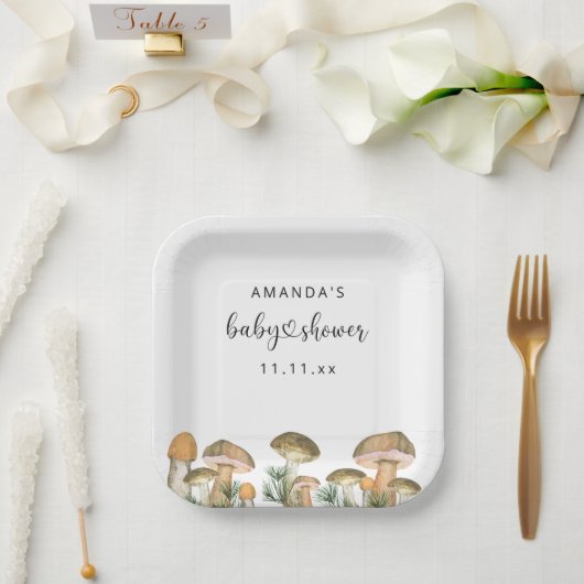 森のキノコの赤ちゃんシャワー ペーパープレート (ウェディング)