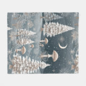 森のキノコ 冬の森柄 フリースブランケット (正面(横))