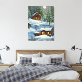 森のキャビン雪の風景ARt キャンバスプリント (インサイチュ (寝室))
