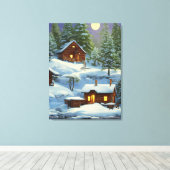 森のキャビン雪の風景ARt キャンバスプリント (インサイチュ (ウッドフロア))