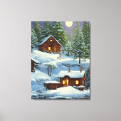 森のキャビン雪の風景ARt キャンバスプリント (正面)