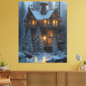 森のキャビン キャンバスプリント (インサイチュ (リビング))