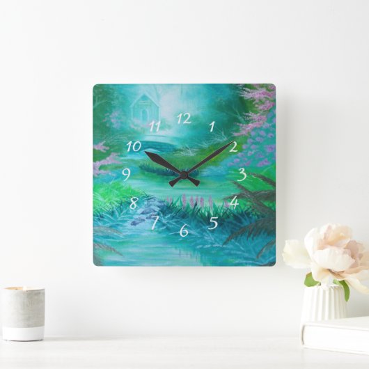 森のキャビン スクエア壁時計 (ホーム)