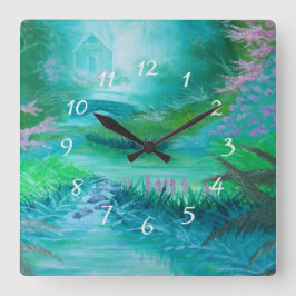 森のキャビン スクエア壁時計