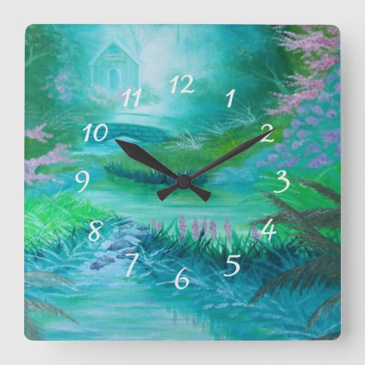 森のキャビン スクエア壁時計 (正面)