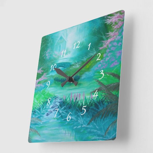 森のキャビン スクエア壁時計 (傾斜)