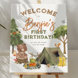 森のキャンパーボーイ 1歳の誕生日パーティーウェルカムサイン ポスター