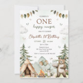 森のキャンプで幸せな１日 誕生日 招待状 (正面)