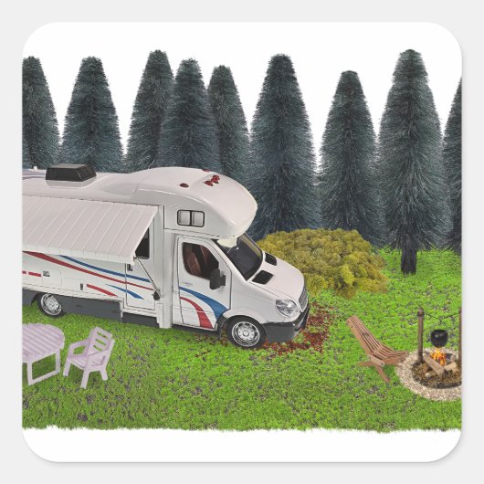 森のキャンプ場でのキャンプRV スクエアシール (正面)