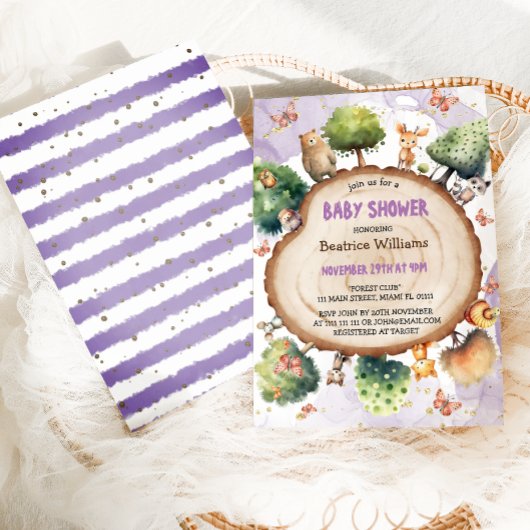 森のキュートな動物 水彩 赤ちゃんのシャワー 招待状