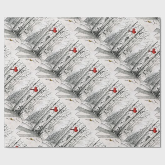 森のギフト用包装紙の（鳥）ショウジョウコウカンチョウ ラッピングペーパー (フラット)