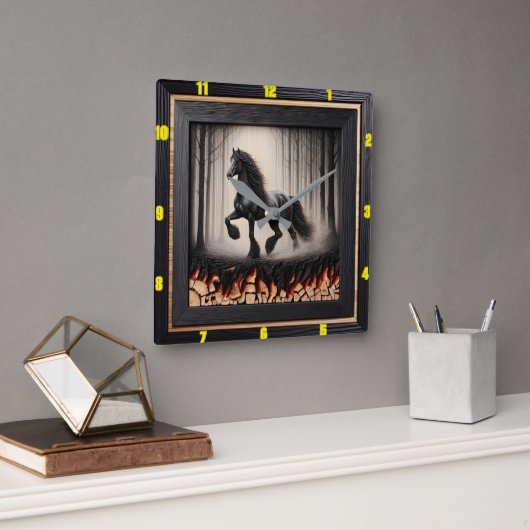 森のギャロップパーソナライズされた:チャーレッド・ウッド・フリエシア スクエア壁時計 (オフィス)