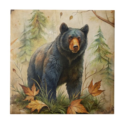 森のクマのセラミックタイル タイル (正面)