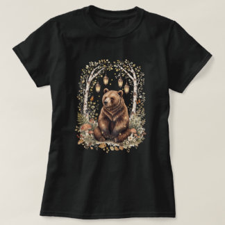 森のクマのランタンの森の芸術 Tシャツ