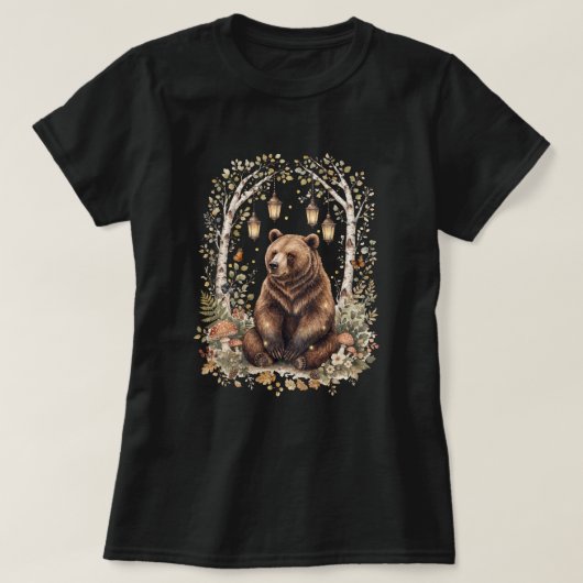 森のクマのランタンの森の芸術 Tシャツ (デザイン正面)