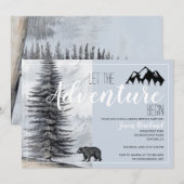 森のクマの少年のキャンプ誕生日パーティー 招待状 (正面/裏面)