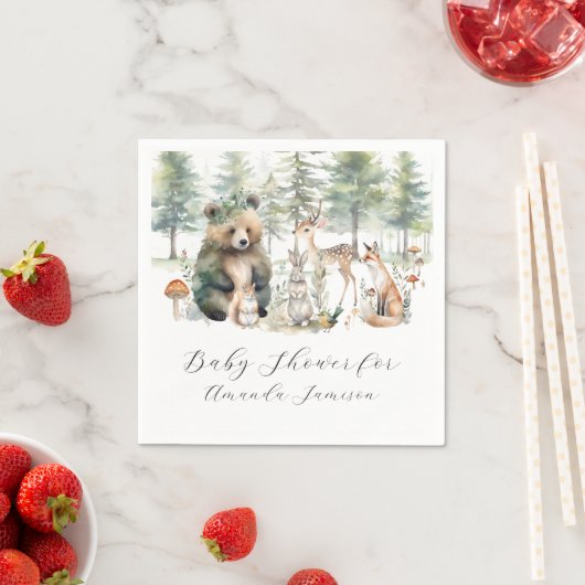 森のクマ鹿の森かわいい動物の赤ちゃんシャワー スタンダードカクテルナプキン (インサイチュ)