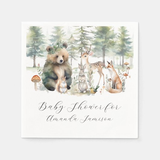 森のクマ鹿の森かわいい動物の赤ちゃんシャワー スタンダードカクテルナプキン (正面)