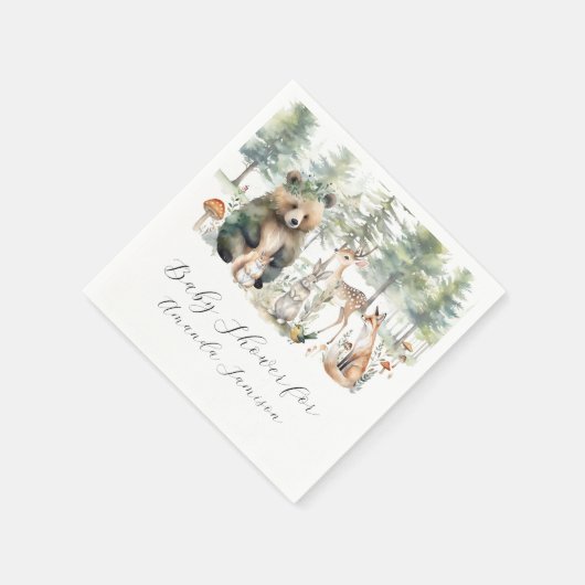 森のクマ鹿の森かわいい動物の赤ちゃんシャワー スタンダードカクテルナプキン (角)