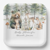 森のクマ鹿の森かわいい動物の赤ちゃんシャワー ペーパープレート (正面)