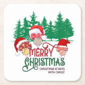 森のクリスチャン・メリークリスマス・キノコ スクエアペーパーコースター (正面)