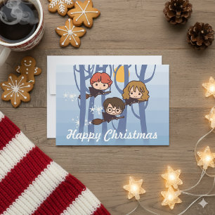 森のクリスマスのハリー、Ron、及びHermioneの飛行 シーズンカード