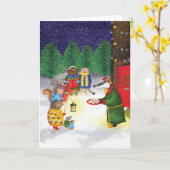 森のクリスマスキャロルシンガーズの伝統的なクリスマスカード カード (黄色い花)