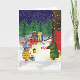 森のクリスマスキャロルシンガーズの伝統的なクリスマスカード カード