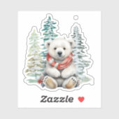 森のクリスマスツリーレッドスカーフ付きホッキョクグマ シール (シート)