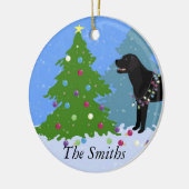 森のクリスマスツリー飾のブラックラボ セラミックオーナメント (左)