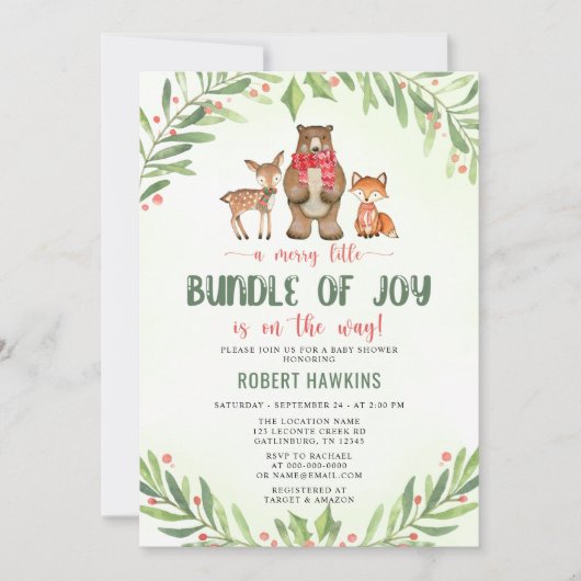 森のクリスマスベイビーシャワー 招待状 (正面)