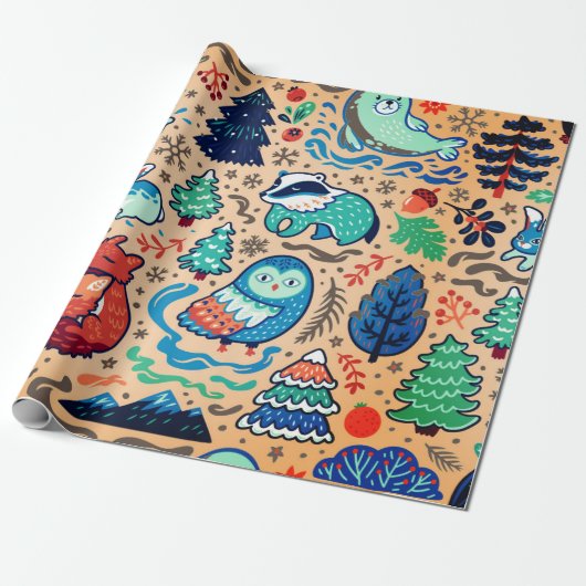 森のクリスマスラッピング紙 ラッピングペーパー (アンロールド)
