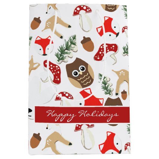 森のクリスマス休暇パターンで ミディアムペーパーバッグ (正面)