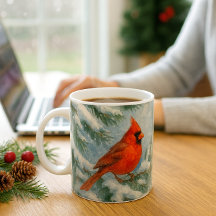 森のクリスマス カーディナル 鳥 マグカップ