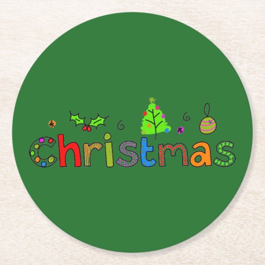 森のグリーンクリスマス ラウンドペーパーコースター (正面)
