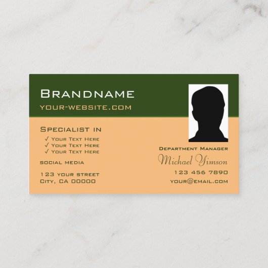 森のグリーンピーチとモノグラムと写真クラシック付き 名刺 (裏面)