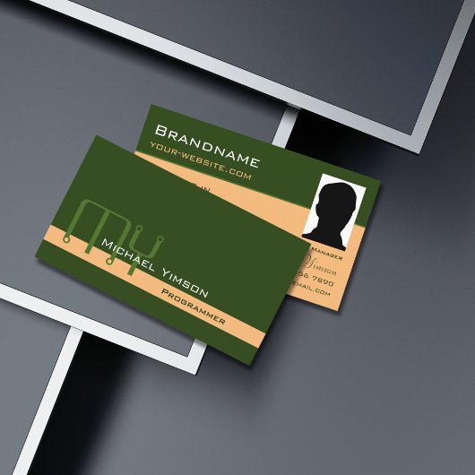 森のグリーンピーチとモノグラムと写真クラシック付き 名刺