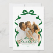 森のグリーンボウ写真メリークリスマスアーチ シーズンカード (正面)